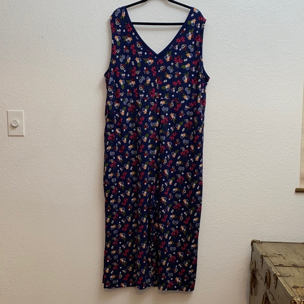 Plus Size 3X Floral Wide Leg Jumpsuit | Navy Multicolor | Soft Stretch